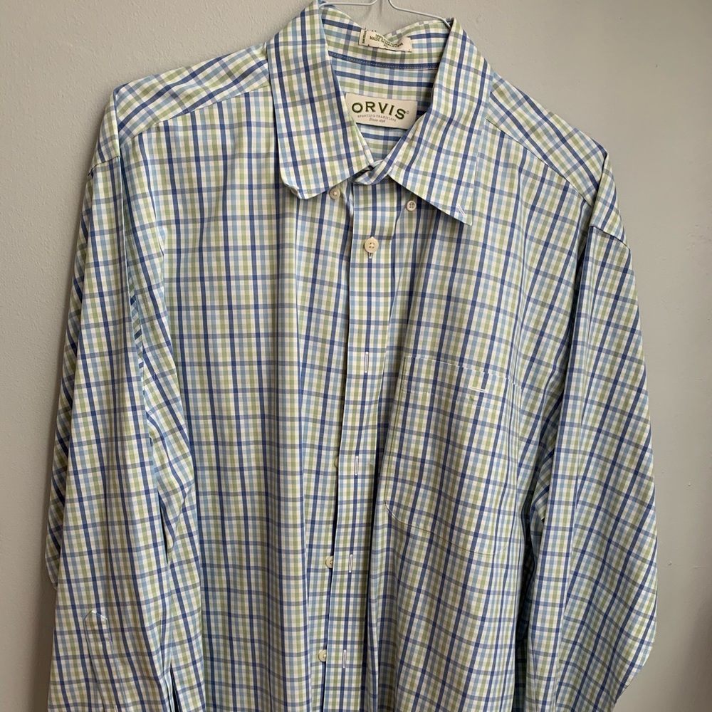 Orvis Plaid Shirt, XL Green & Blue